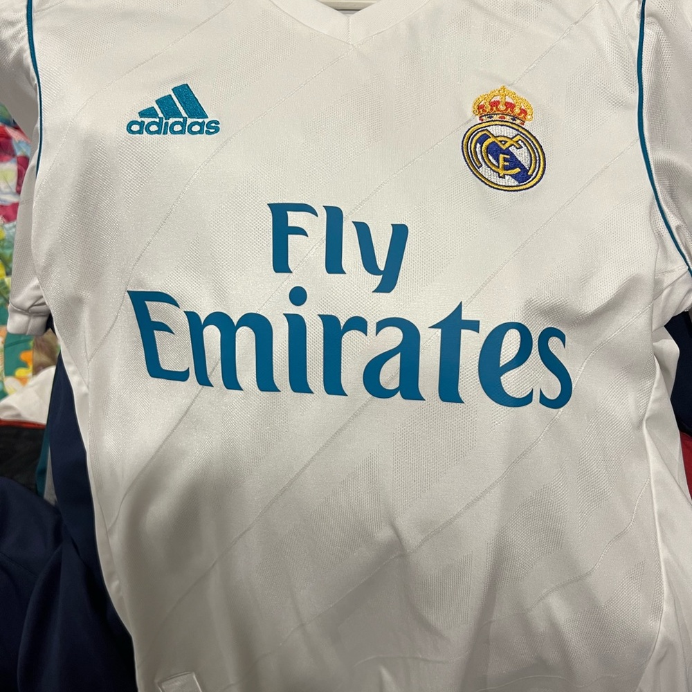 Real Madrid Adidas Soccer Jersey White Fly Emirates Size S